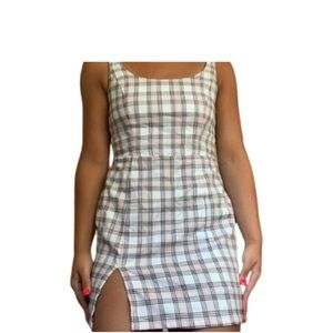 Plaid AERO Women’s Dress Pink, Black, White With Slit on Left Side Size Medium.
